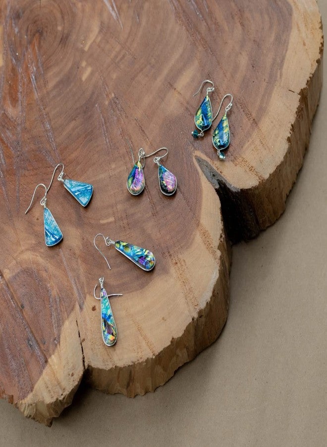 Nickel Smart Rainbow Falls Earrings - Nickel Free Dichroic Glass Dangles RZ23 - Kaleidoscope - Image 3